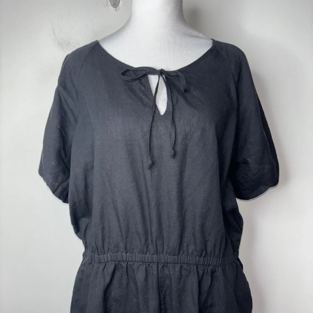 J. Crew Scalloped Romper Tencel®-Linen Black G5371 Size L